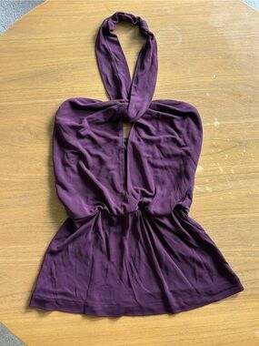 Women’s Black Halo Deep Purple Halter Top with Cinched Waist